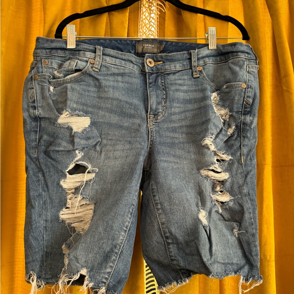 Torrid distressed denim Bermuda shorts